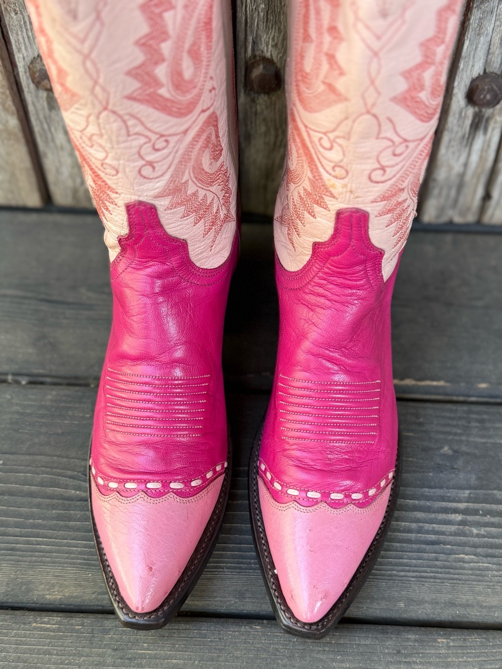 Rare Hard to Find Vintage Lucchese 1883 Pink Wing Tip Women's Cowboy Boots - Picture 3 of 8